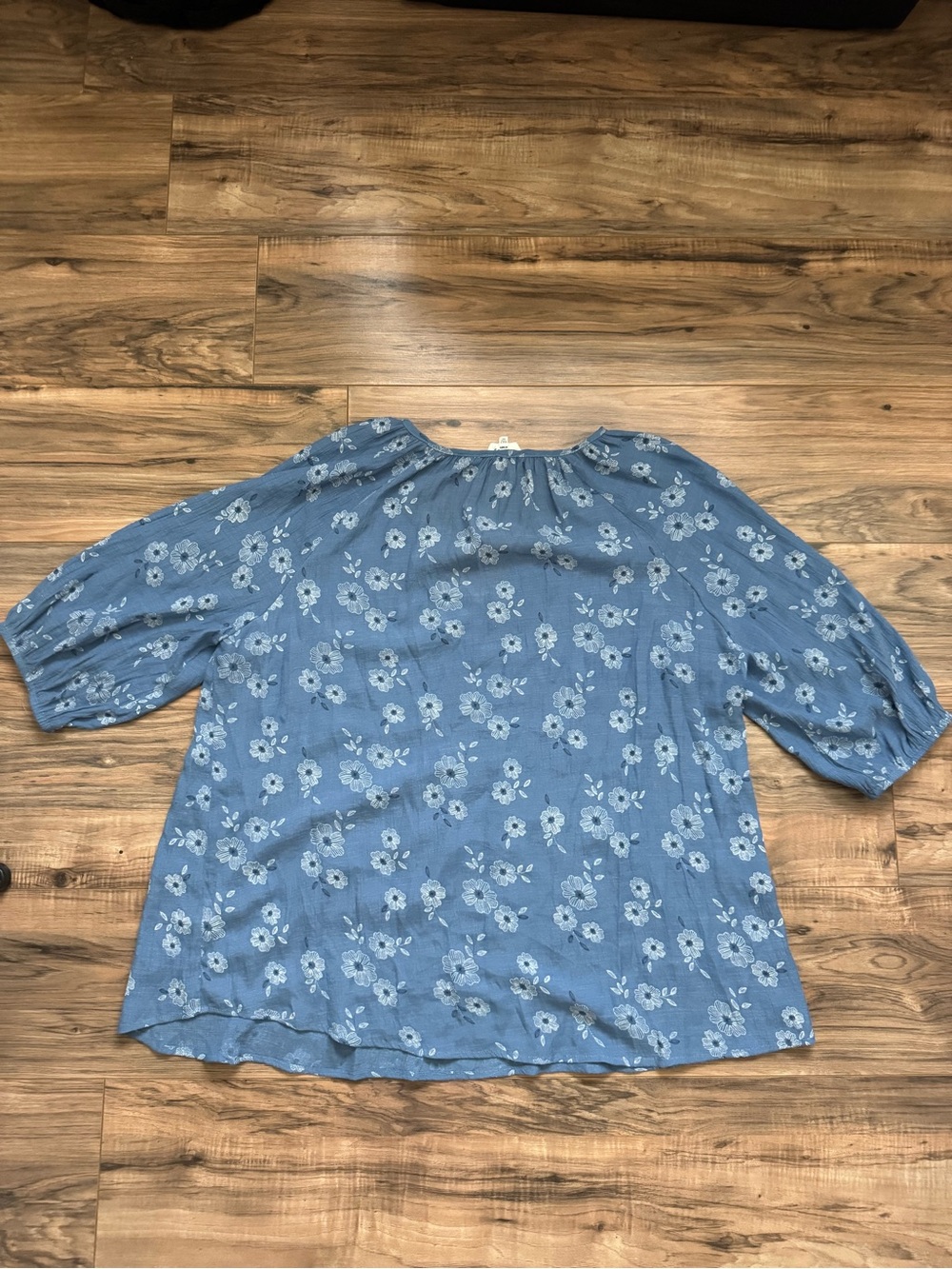 Siren Lily 2X Blue Floral Boho Peasant Blouse 3/4 Sleeve Flowy Top - Picture 6 of 10